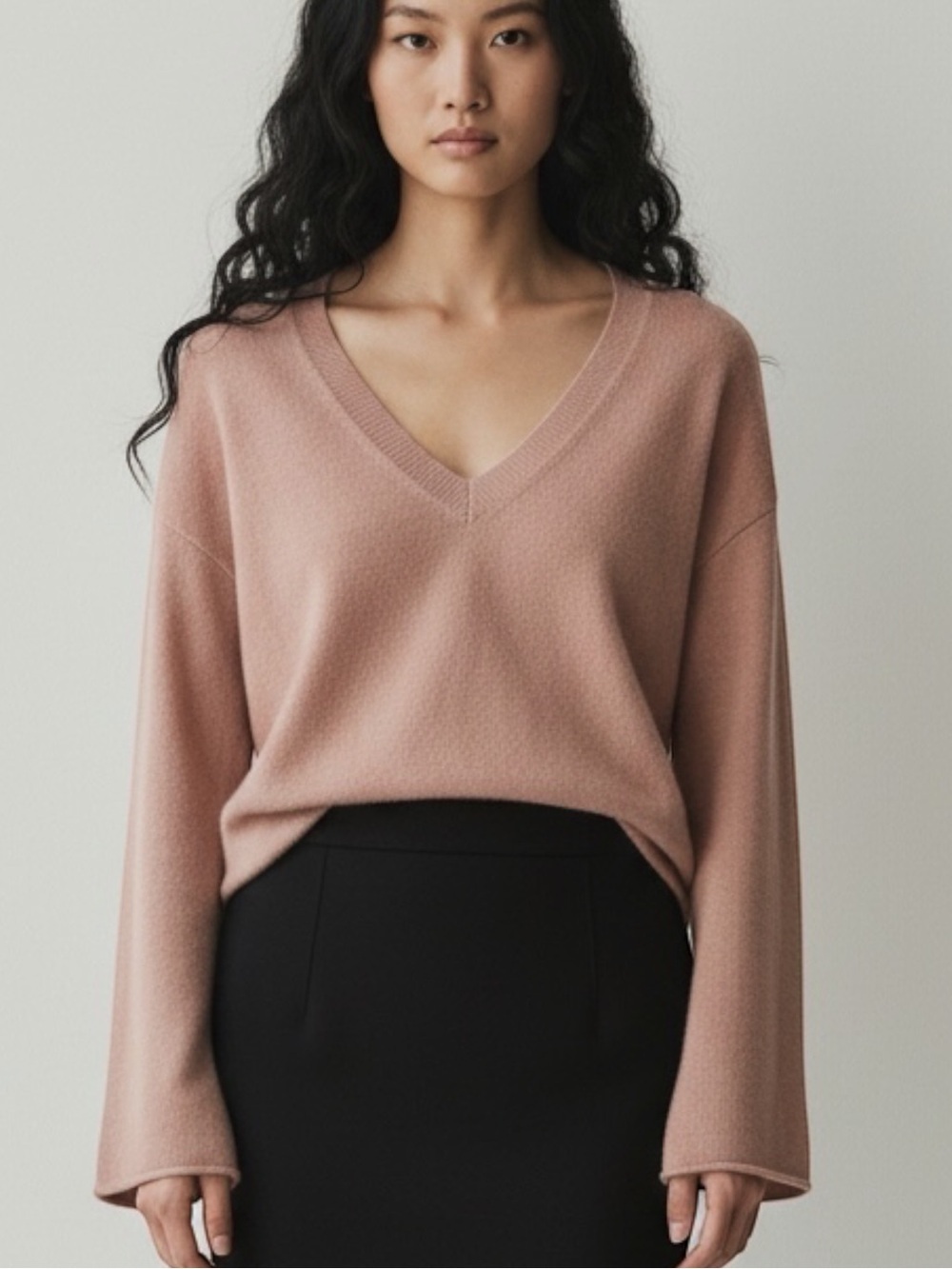 Rocky Barnes x 360 Cashmere Blush Pink V Neck 100% Cozy Cashmere Sweater Size XS